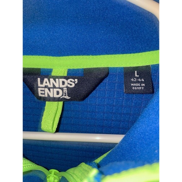 Lands End Jacket Men’s Large - Blue Thermal W/Green -Fleece, Outdoor Full Zip - Picture 3 of 3